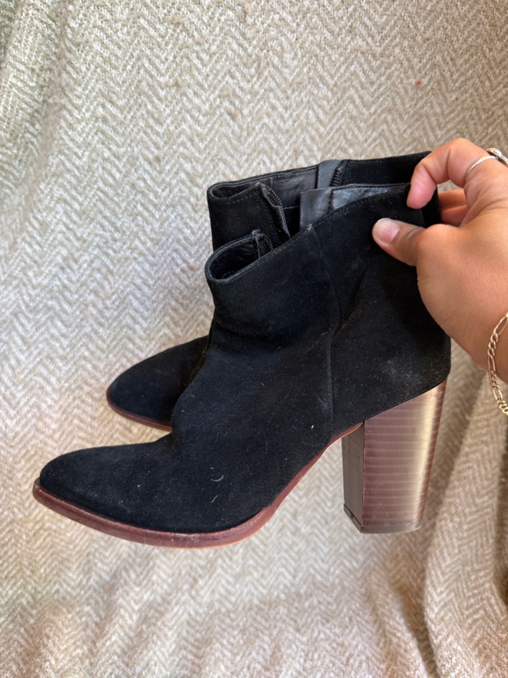 Sam Edelman Black Suede Stacked Block Heel Ankle Boots